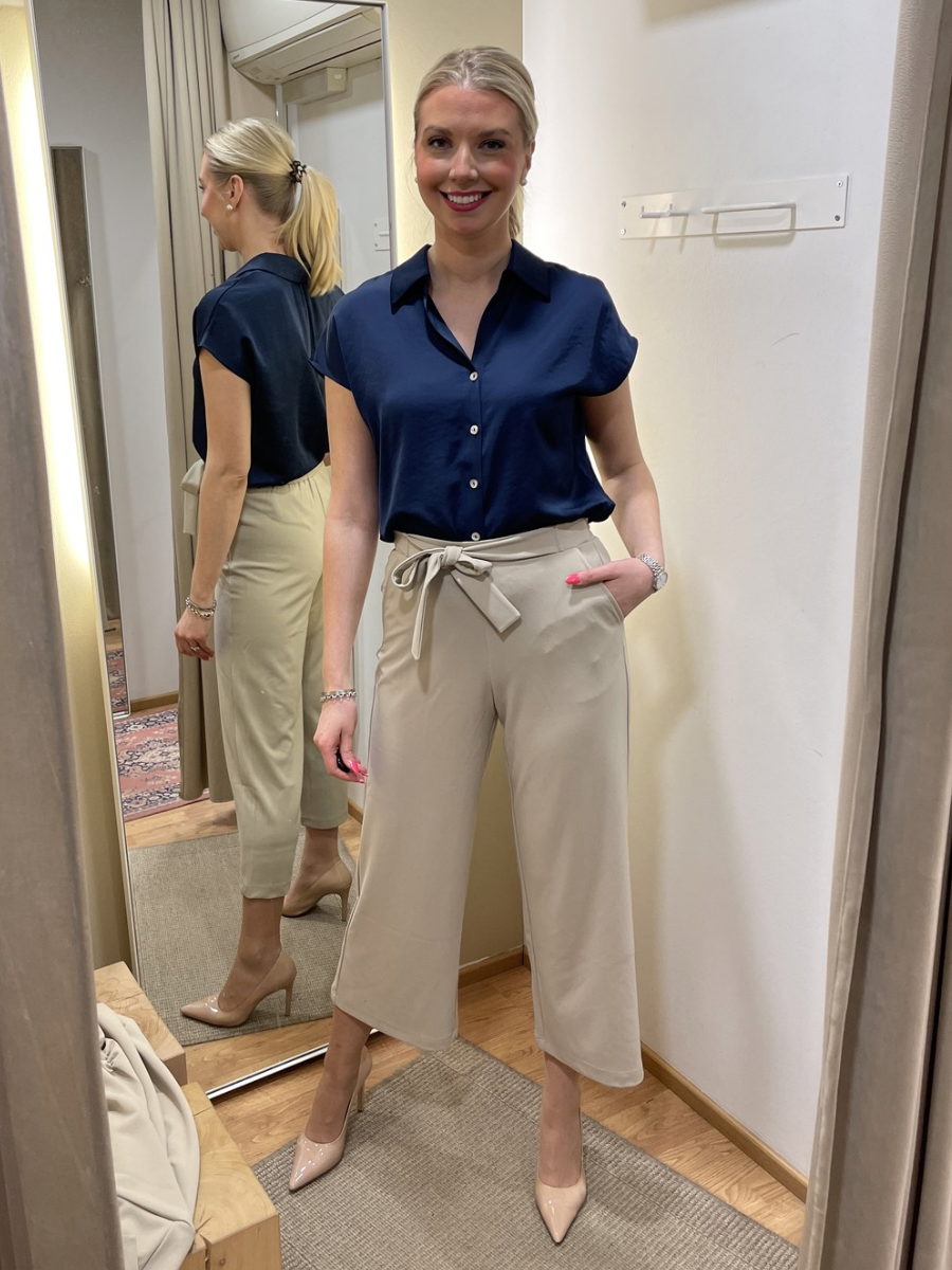 KA Phoebe Cropped housut, musta, tummansininen ja beige