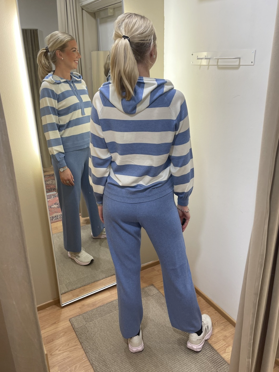 Jensen lounge neulehousut, beige ja sininen