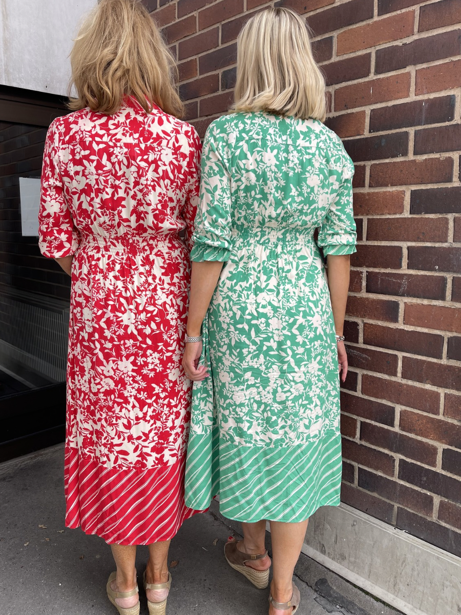 May viskoosimekko, vihreä ja punainen JUHANNUSMEKKO