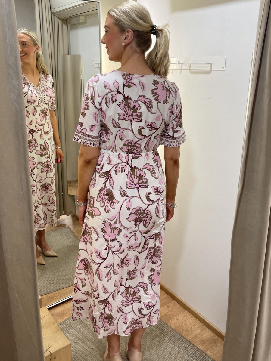 Cream Tiah mekko, Pink Flower