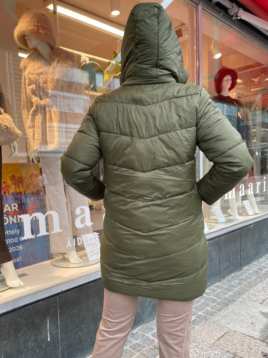 Susanne pitkä toppatakki, metsänvihreä ja fudge