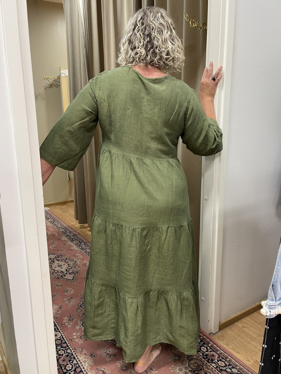 LAV Petunia pellavamekko, oliivi ja roosa