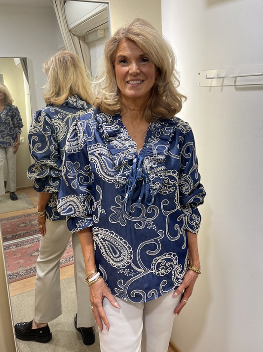 Isabella denimpaita kirjailtu, röyhelöllä