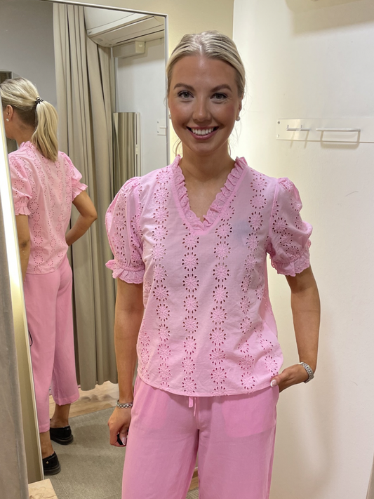 Kaffe Dona puuvillapusero, vaaleanpunainen ja vihreä