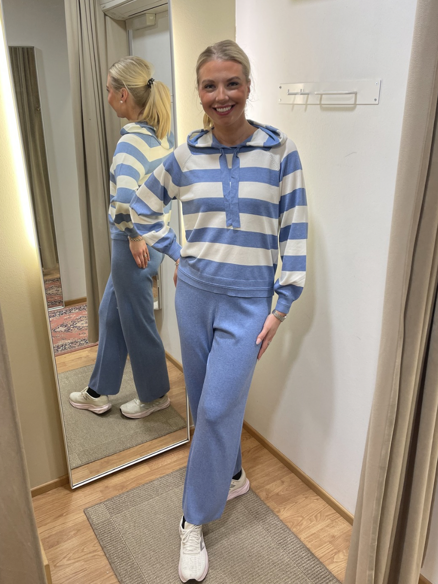 Jensen lounge neulehousut, beige ja sininen