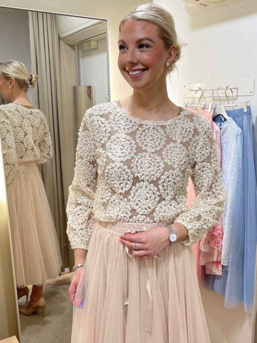 Ruusutarha pusero Taupe, vanha roosa, luonnonvalkoinen, vaaleansininen ja tummansininen