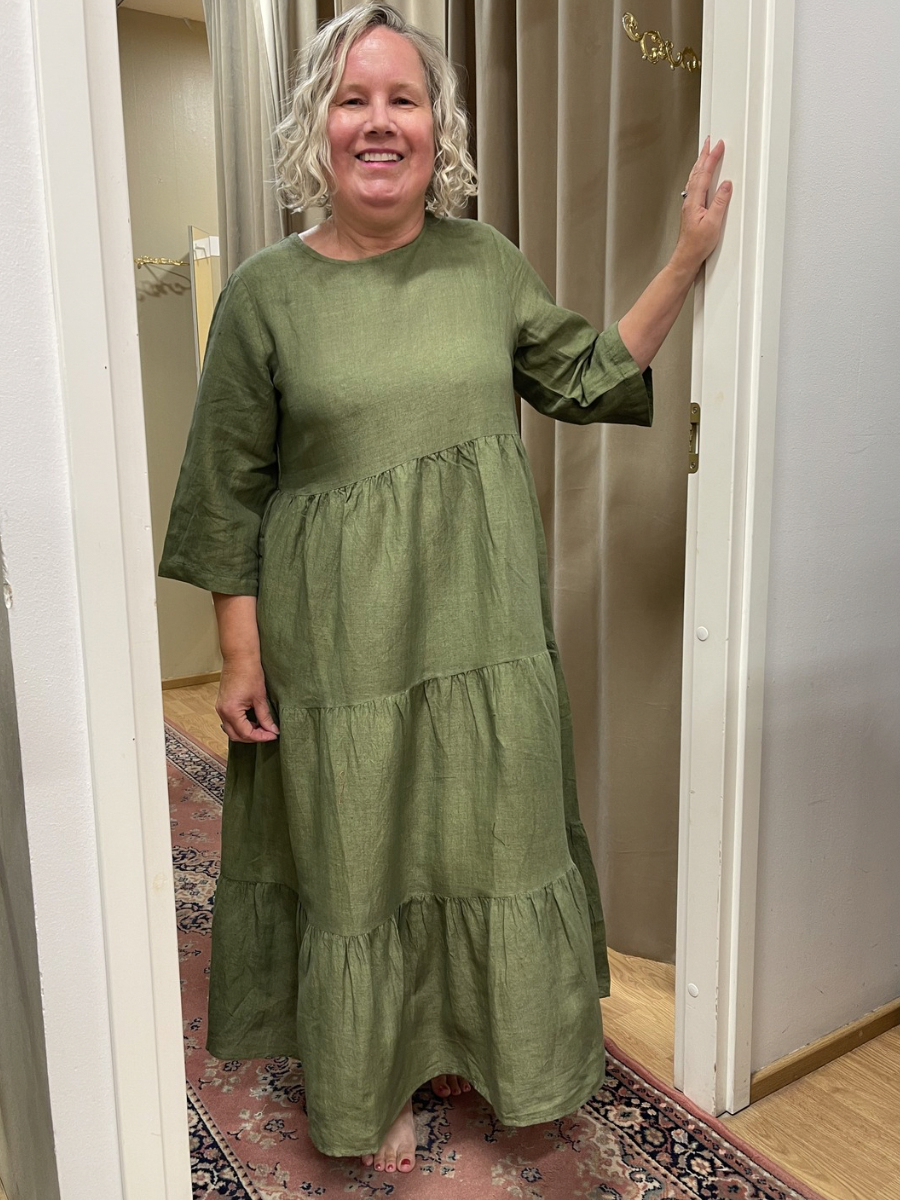 LAV Petunia pellavamekko, oliivi ja roosa