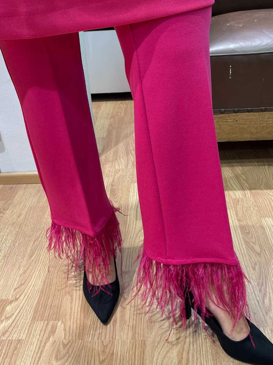 Ana Alcazar jerseyhousut höyhenillä 050201-3426 fuksianpunainen