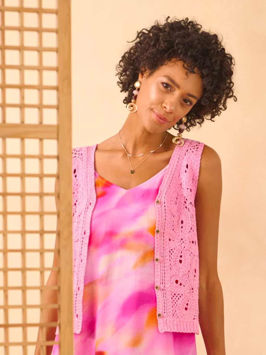 Cream Kittie neuleliivi, Pinkki ja luonnonvalkoinen