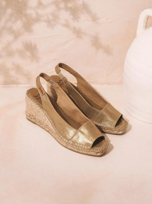 Toni Pons FIORE kankaiset wedget, kulta/plati