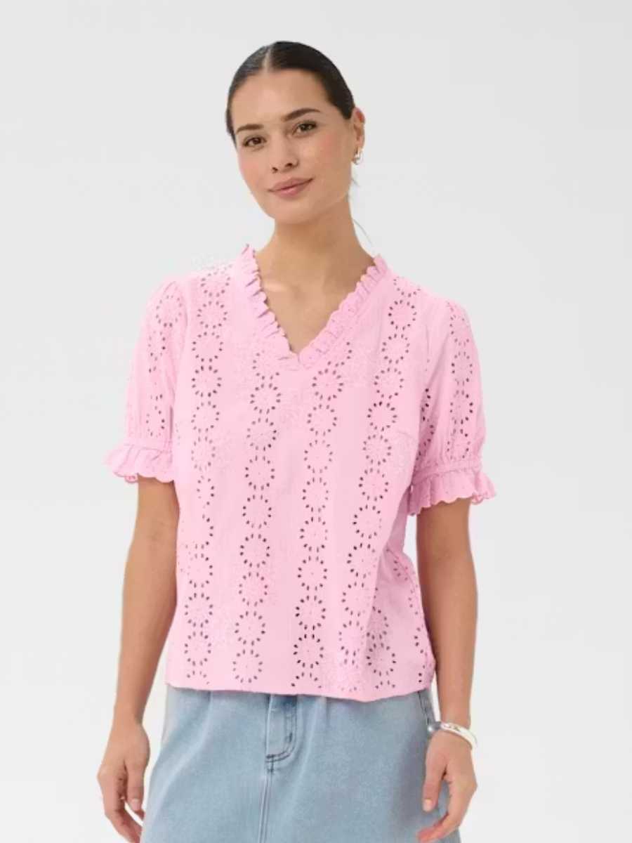 Kaffe Dona puuvillapusero, vaaleanpunainen ja vihreä