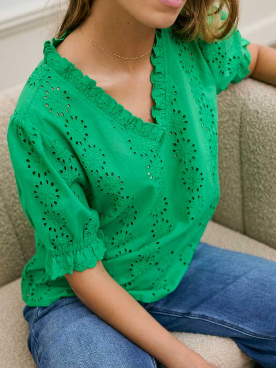 Kaffe Dona puuvillapusero, vaaleanpunainen ja vihreä