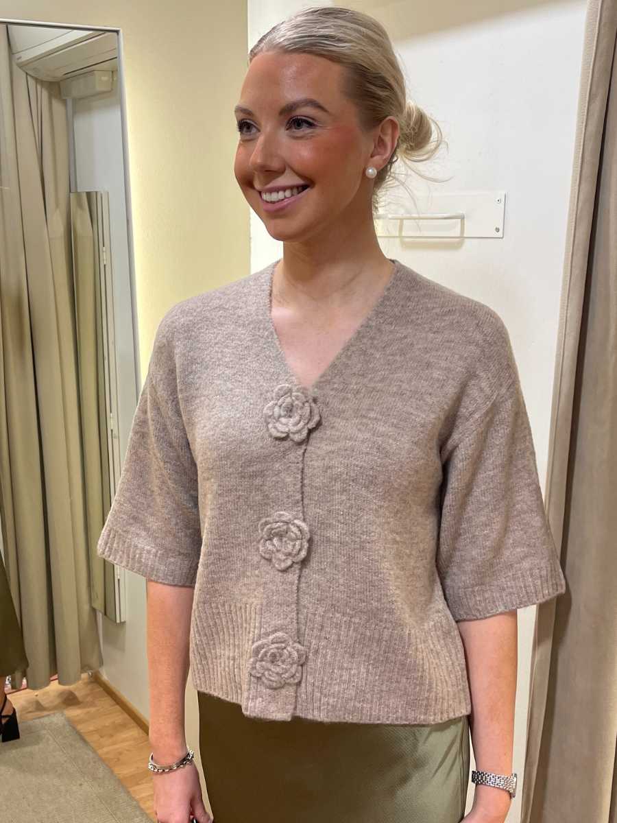 Rosie neuletakki, Vaalea taupe ja pinkki