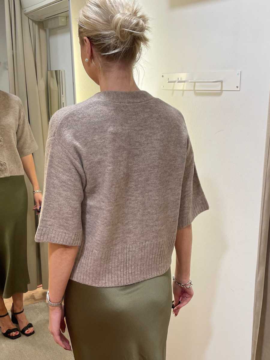 Rosie neuletakki, Vaalea taupe ja pinkki