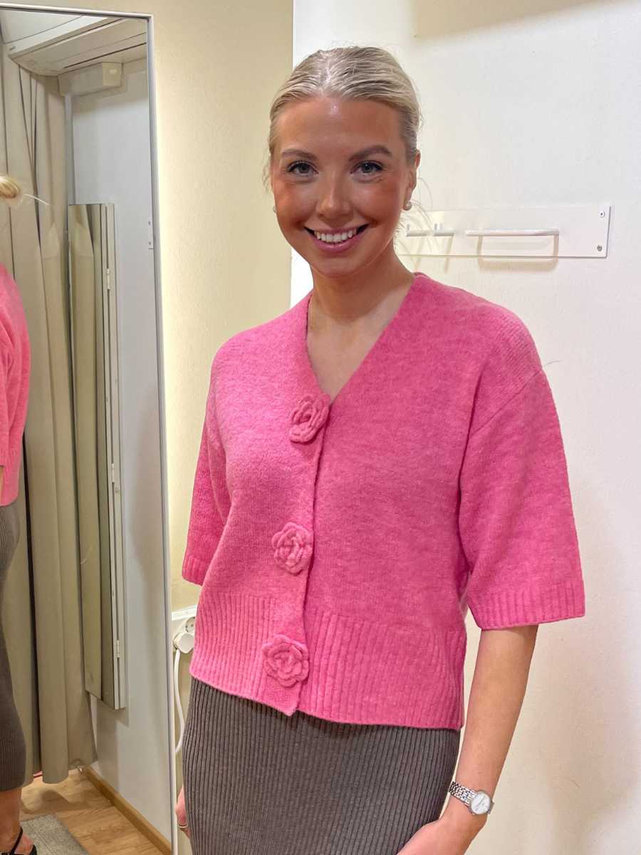 Rosie neuletakki, Vaalea taupe ja pinkki