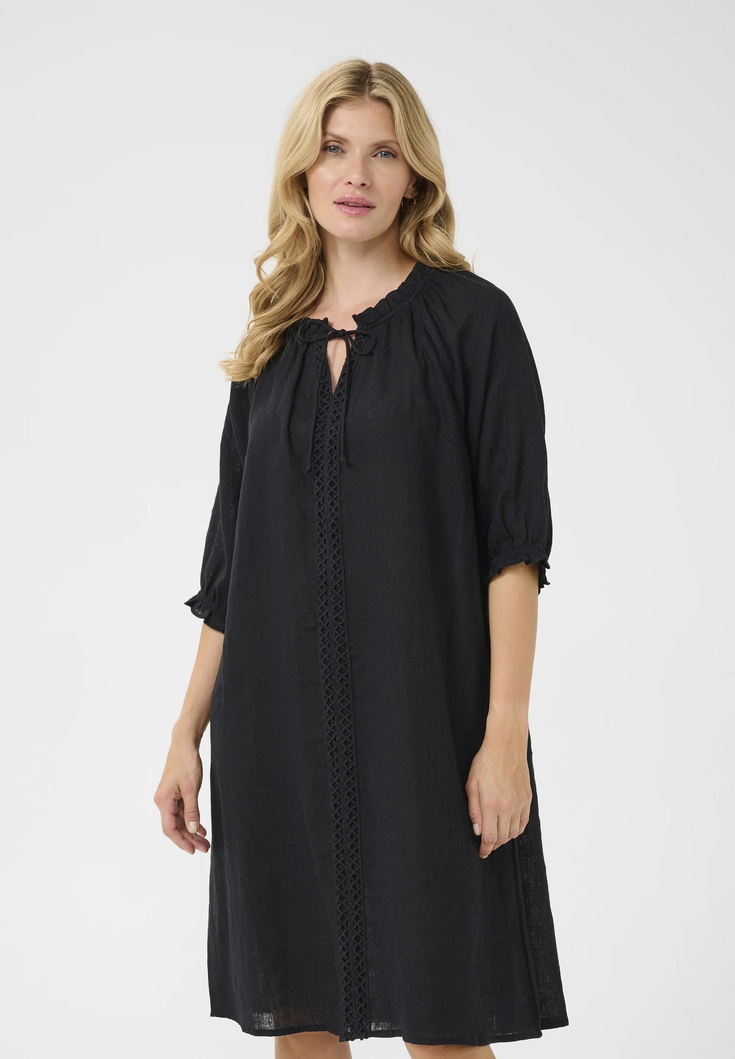 Bellis Lace pellavamekko: vihreä tee, musta ja beige