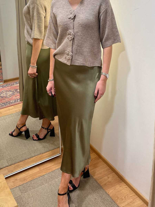 Kaffe Lotte satiinihame, murrettu vihreä